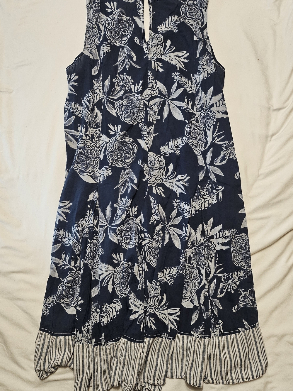 Cino Blue Sleeveless Floral High Low Resort Nautical Beach Coastal Cotton Dress - Picture 8 of 8